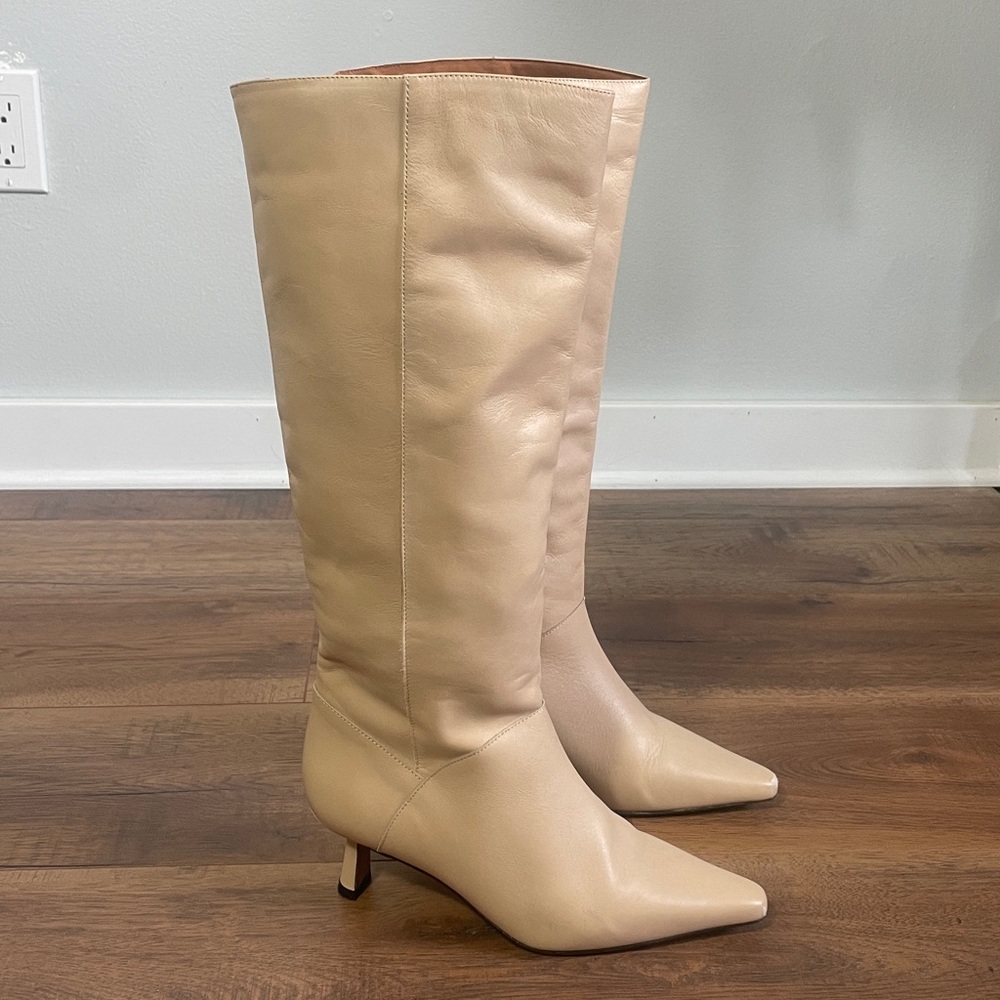 Anthropologie Pull On Nude Heeled Boots Size 38 US 7.5 - Picture 2 of 14